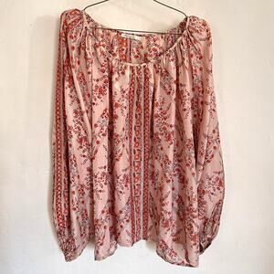 Mes Demoiselles Paris Silk Peasant Blouse – Bohemian Balloon Sleeve Top, Size T2